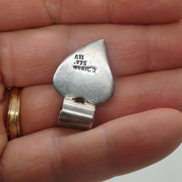 Vtg ATI 925 Mexico Sterling Silver Pink Rhodochrosite Heart Pendant - Picture 4 of 6